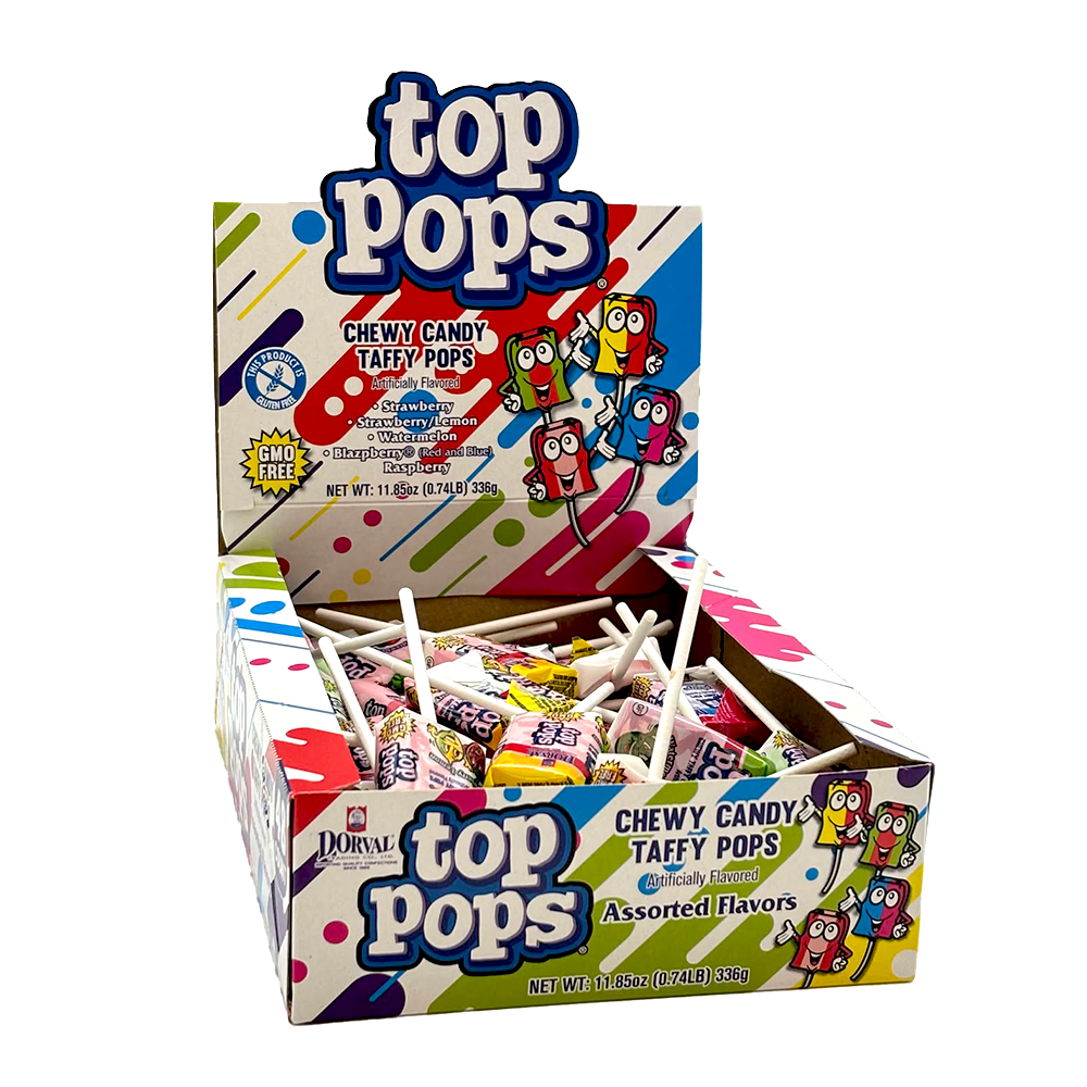 Top Pops - Chewy Candy Taffy Pop Assorted - 48/7g