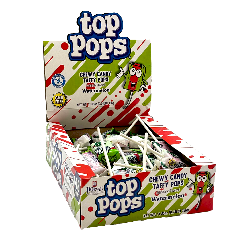 Top Pops - Chewy Candy Taffy Pop Watermelon - 48/7g