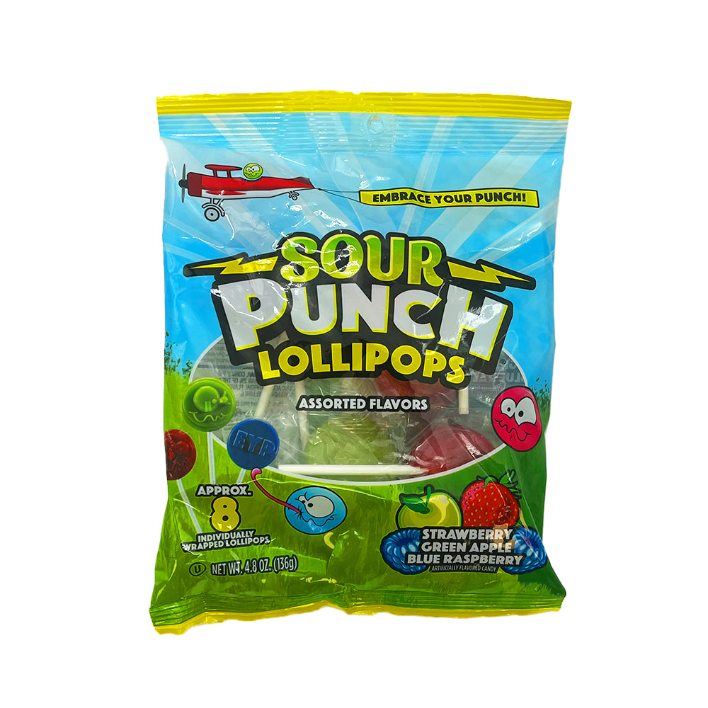 Sour Punch - Lollipops Assorted Flavors - 12/136g