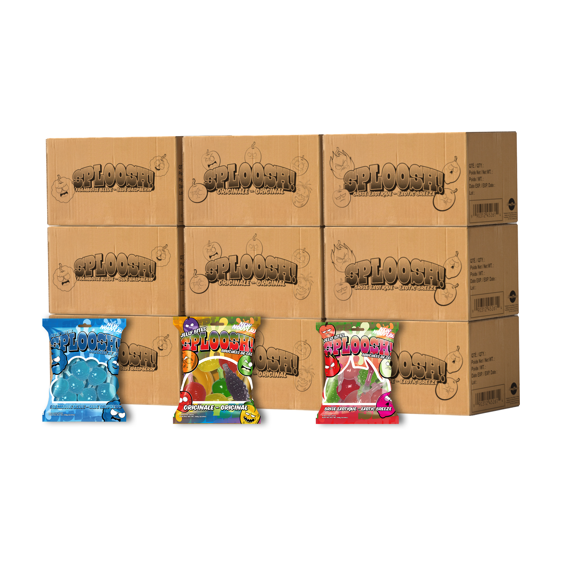 Sploosh! - Extreme Bundle (3x Blue rapsberry, 3x Exotic Breeze, 3x Original)  - 9/30 bags