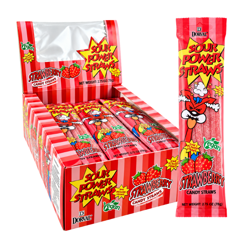 Dorval - Sour Power Straws Strawberry - 24/50g