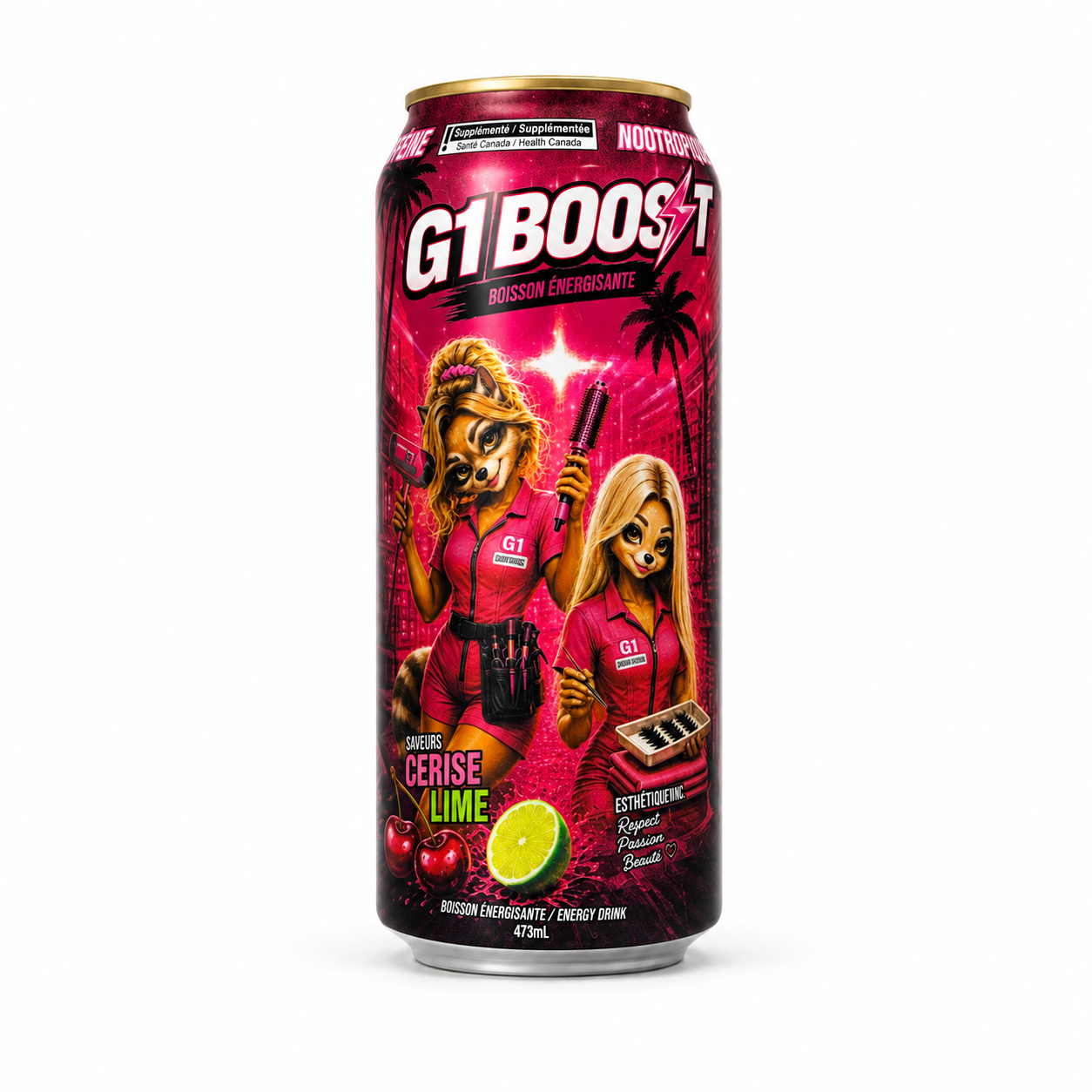 G1 BOOST - BOISSON ÉNERGISANTE ESTHÉTICIENNE CERISE LIME - 24/473ML