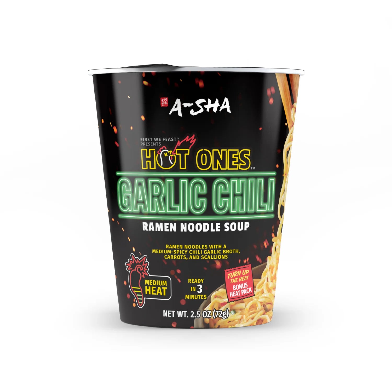 A-Sha x Hot Ones Garlic Chili Ramen Noodle Soup - 6/72g