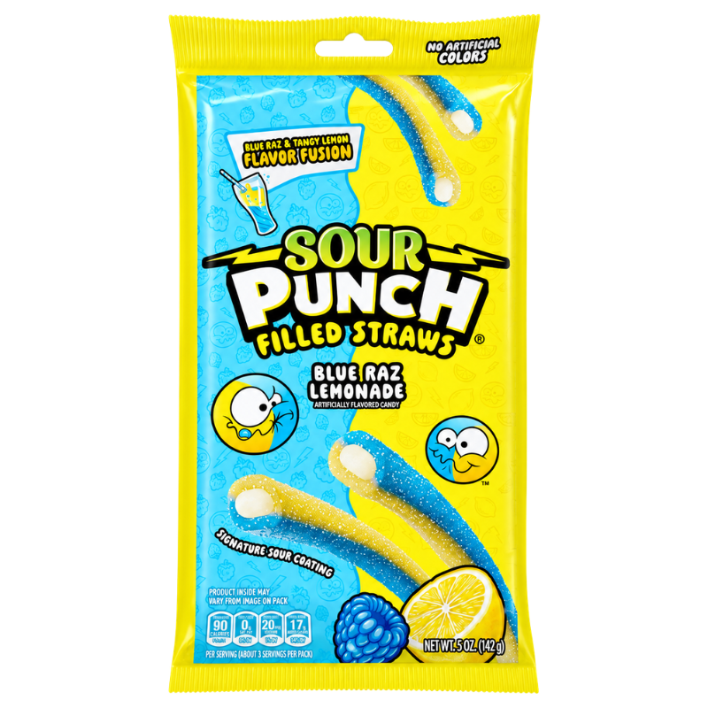 SOUR PUNCH - FILLED STRAWS BLUE RAZ LEMON - 12/142G