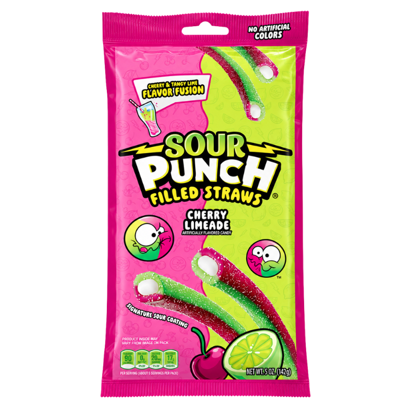 SOUR PUNCH - FILLED STRAWS CHERRY LIME - 12/142G