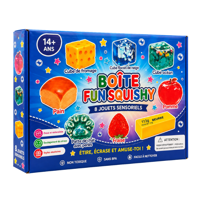 SQUISHY - BOÎTE FUN 8 JOUETS SENSORIELS