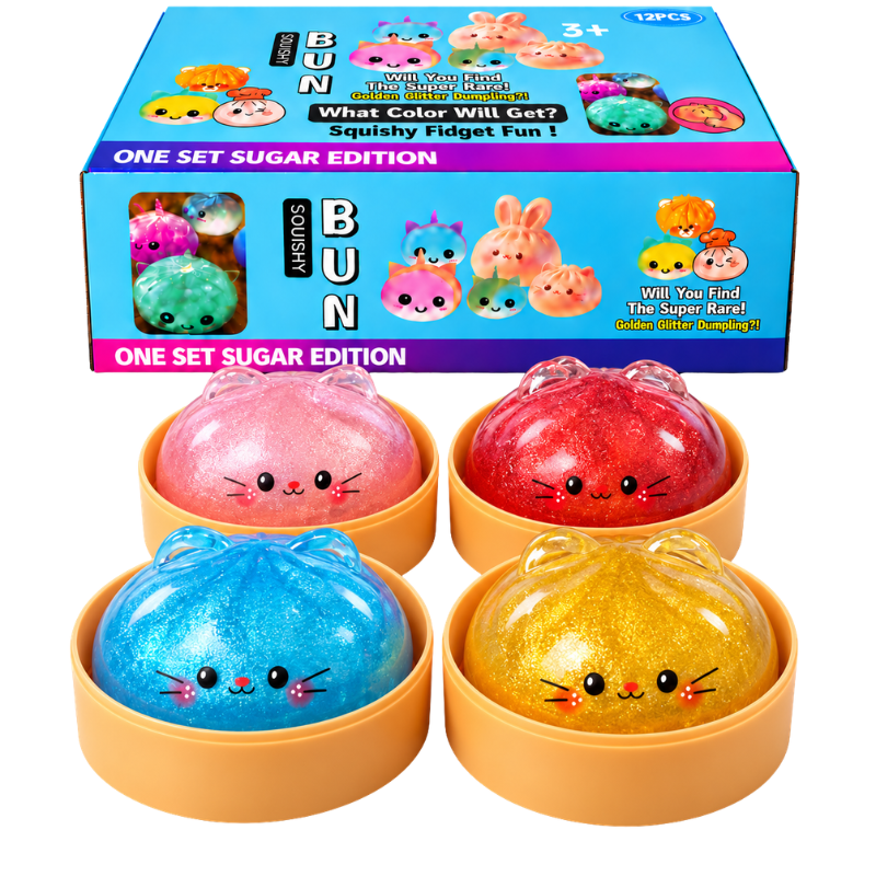SQUISHY - GLITTER BEAD CAT DUMPLING - 12PCS