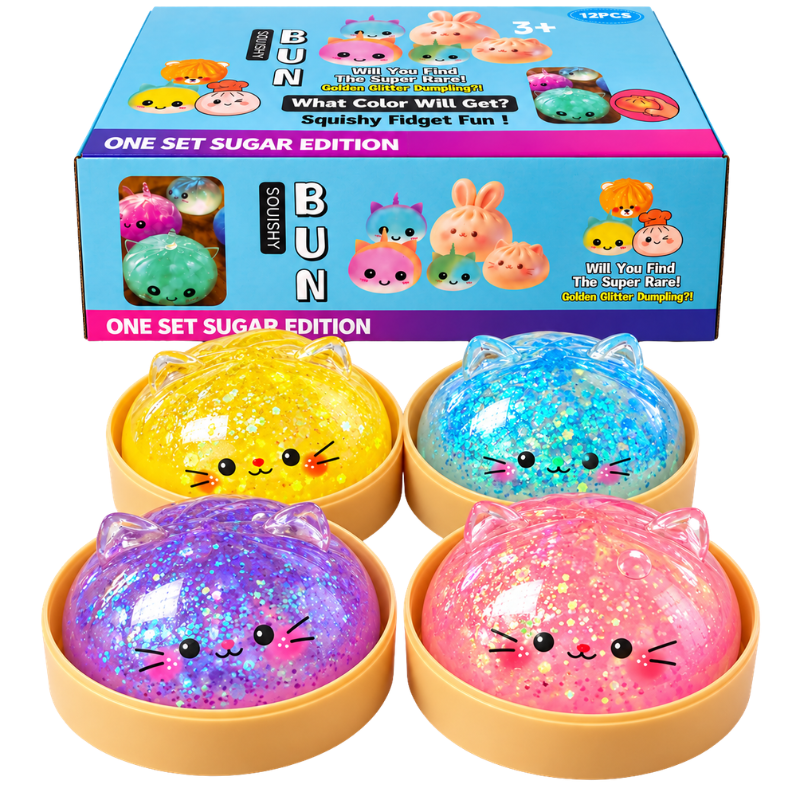 SQUISHY - GLITTER GEL CAT DUMPLING - 12PCS