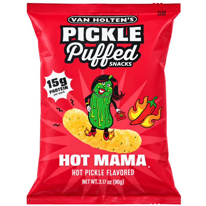 VAN HOLTEN'S - HOT MAMA PICKLE PUFFED SNACKS - 10/90G