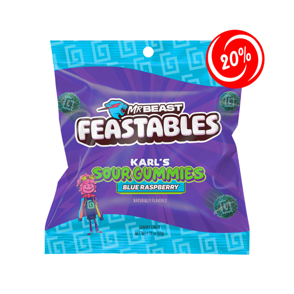 (EXPIRATION: 02/07/2025) Mr Beast - Feastables Karl's Sour Gummies Blue Raspberry - 8/50g