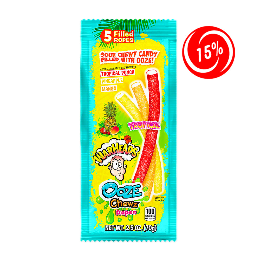 (EXPIRATION: 06/11/2024) Warheads - Ooze Chewz Tropical Ropes - 12/70g